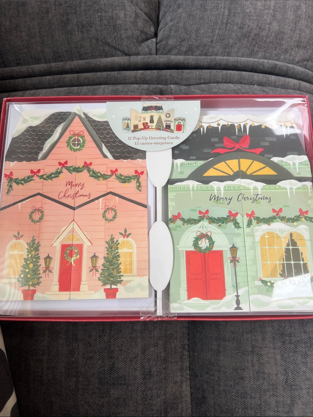 Holiday Pop-Up Greeting Cards Set - Red & Green Holiday Houses